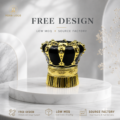 kupować Luxury Black Gold Rivet Crown Zink Alloy Perfume Cap 3D Embossed Zamac Lid Custom Logo produkcja online