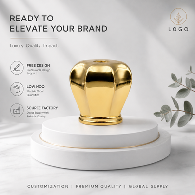 kupować Luxury Multi Curved Faceted Zinc Alloy Perfume Cap Mirror Gold Electroplated Zamac Fragrance Bottle Lid Custom Logo OEM ODM produkcja online