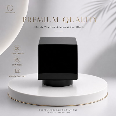 kupować Gloss Solid Black Square Zink Alloy Perfume Cap Custom Smooth Cube Metal Fragrance Lid Model JH5080 Dla luksusowych pustych butli z designerskich szkła perfum produkcja online