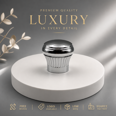 kupować Gorąca sprzedaż pionowa żebrowa wiertarka błyszcząca srebrna Zamac Perfume Cap Ciężka waga cynk stopu perfumy pokrywa butelki Custom Mould For Premium Kosmetyki Perfumy Opakowania Magnetyczne produkcja online