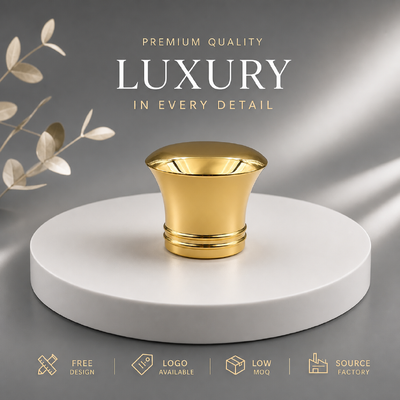 kupować Fabryka Niestandardowe Flared zakrzywiony Waist Flat Dome Mirror Gold Zynk Alloy Perfume Cap Double Ring Base OEM ODM Custom Engraved Logo Zamac Perfume Lid For Luxury Glass Perfume Bottles Magnetic produkcja online