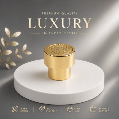 kupować Fabryka Niestandardowe Zink Alloy Perfume Cap Jasne złoto pokrycie Dwukrotna warstwa Cylinder Embossed tekstura Metal Perfume Lid Support Niestandardowe Embossed Logo Magnetic produkcja online