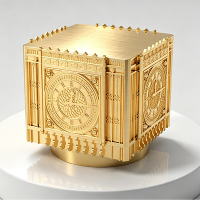 kupić Luxury Square 3D Embossed Clock Tower Zamac Perfume Cap, Brushed Gold Zinc Alloy Fragrance Bottle Lid, Custom Engraved Logo Architectural Metal Perfume Cover produkcja online