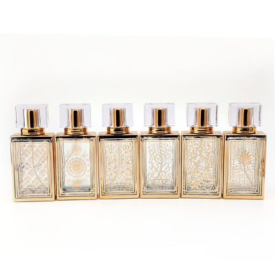 50ml galwanicznie kwadratowa butelka na perfumy podpakiet pusta butelka hurtowa szklana butelka perfumy w sprayu szklana butelka