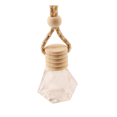 8 ml diamentowa butelka perfum, zawieszka do butelki perfum samochodowych, przezroczyste szkło, pusta butelka z drewnianą nakrętką
