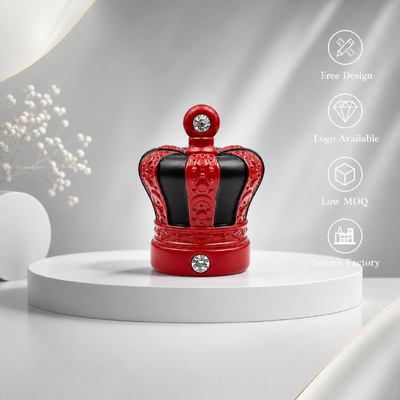 Bliskiego Wschodu Luksusowy Dwubarwny Czerwony Czarny Korona Zynkowa Stopnia Perfum Kapsułka Inkrustowana Kryształowa Strzelca Zamac Pokrycie butelki Custom Mould Logo Producent For Arabic Oud Perfume