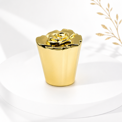 Fabryka Niestandardowe logo Lustro Polerowane 3D Kwiat Róży Zamac Perfumy Cap Gloss Złoty Zynkowy Stop Zębowy Kobiecy Pokrywka Kompatybilna FEA15 Szkło Kobiety Oud Flaski Perfum
