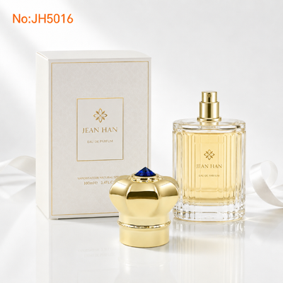 Gorący sprzedawanie Dubaj Arabia Saudyjska Luksusowe Lustro Złoto 8 Płatków Korony Zamak Perfum Cap JH5016 Pojedynczy Szafirowy Niebieski Kryształ Gładki Królewski Metal Oud Attar Pokrywa Butelki Niestandardowe Grawerowane Logo