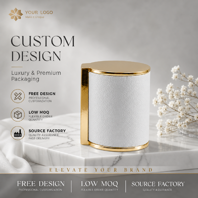 Biała skóra Owinięta złotem Zink stopu Perfum Kapułka Perfumy Custom Side Handle Perfumery JMS032 Dla luksusowych projektantów Puste szkło Perfumy kosmetyczne