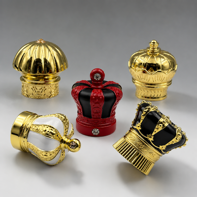 Sprzedaż hurtowa 3D Crown Zinc Alloy Perfume Cap Enamel Malarski Strzełko Dekoracja Metal Perfume Bottle Closure Custom Logo Akceptuję