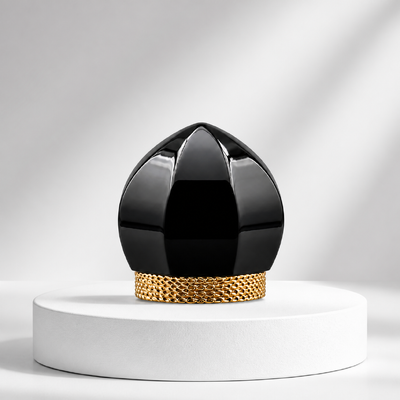 Błyskotliwy czarny lotos Zamac Perfumer Cap Z Złotym Mesh Base Luxury Metal Fragrance Bottle Lid Custom Logo