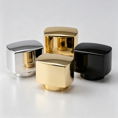 Fabryka Sprzedaż hurtowa Zaokrąglona sześciana Zamac Perfumer Cap Champed Edge Design Metal Perfume Bottle Cover Złota Srebro Czarne Logo OEM