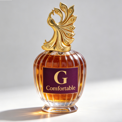 Luksusowa pionowa szklana butelka z perfumami w kształcie pawia złota Zamakowa czapka, owalna pusta butelka z perfumami, specjalne logo Szklana butelka z perfumami do opakowań perfum wysokiej klasy